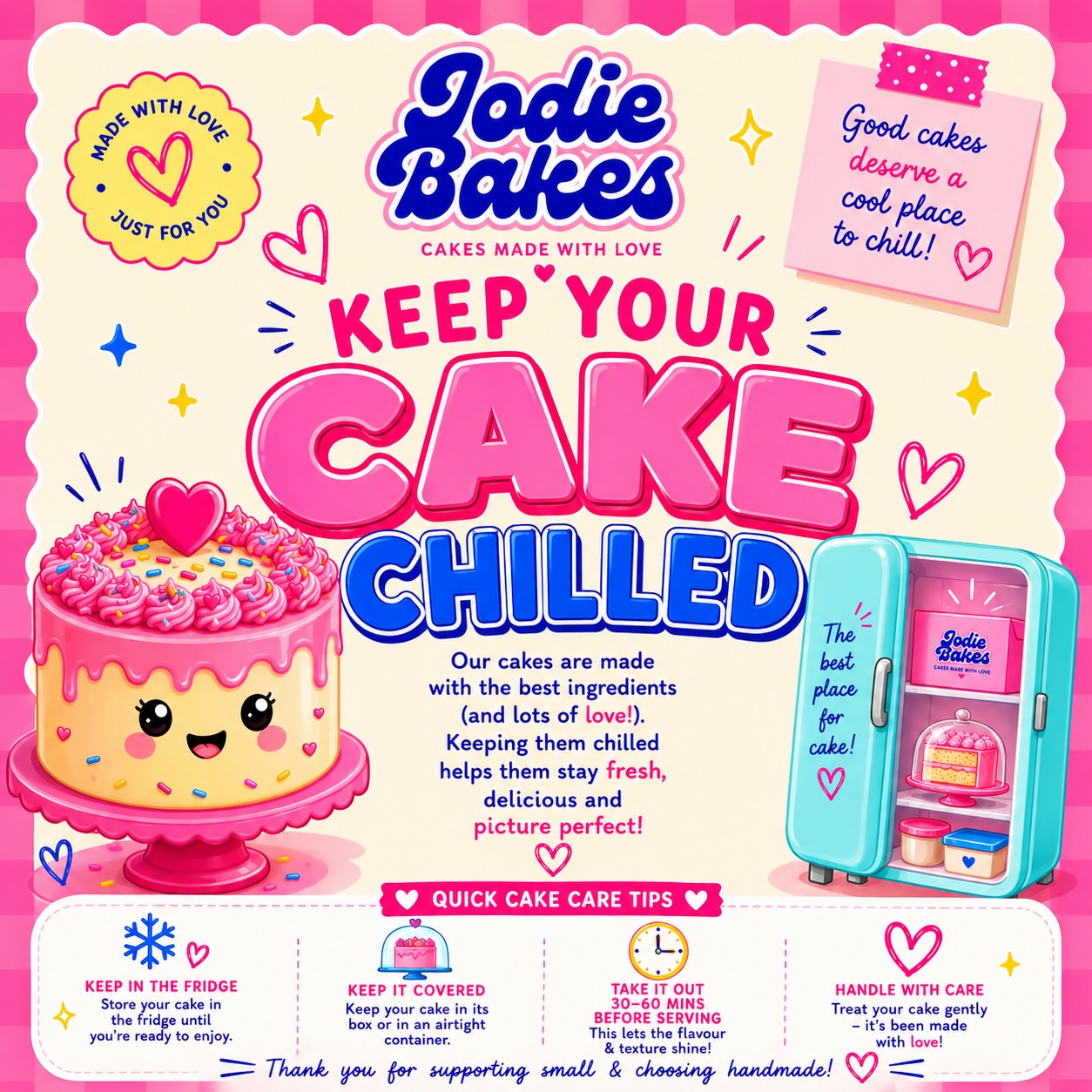It’s that time of year again!!!! KEEP YOUR CAKES CHILLED! 😎 we don’t want any melting folks! 🫠 😍💕🎂🧁

Pretty bakes. Big flavour. Zero compromise 💖
🌐 jodiebakes.co.uk
💌 hello@jodiebakes.co.uk