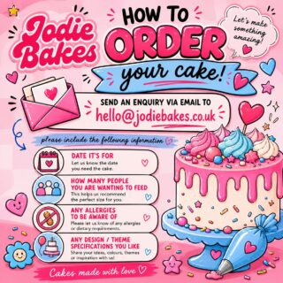 We love getting a ‘can you make me a cake’ email, and yes, we can! 🫶🏻 if you can send us some more information in your email it really helps us to quote properly 😘 

There’s never too much information! 💕🎂🧁

Main-character bakes only ✨
Handcrafted to stand out

🌐 jodiebakes.co.uk
💌 hello@jodiebakes.co.uk